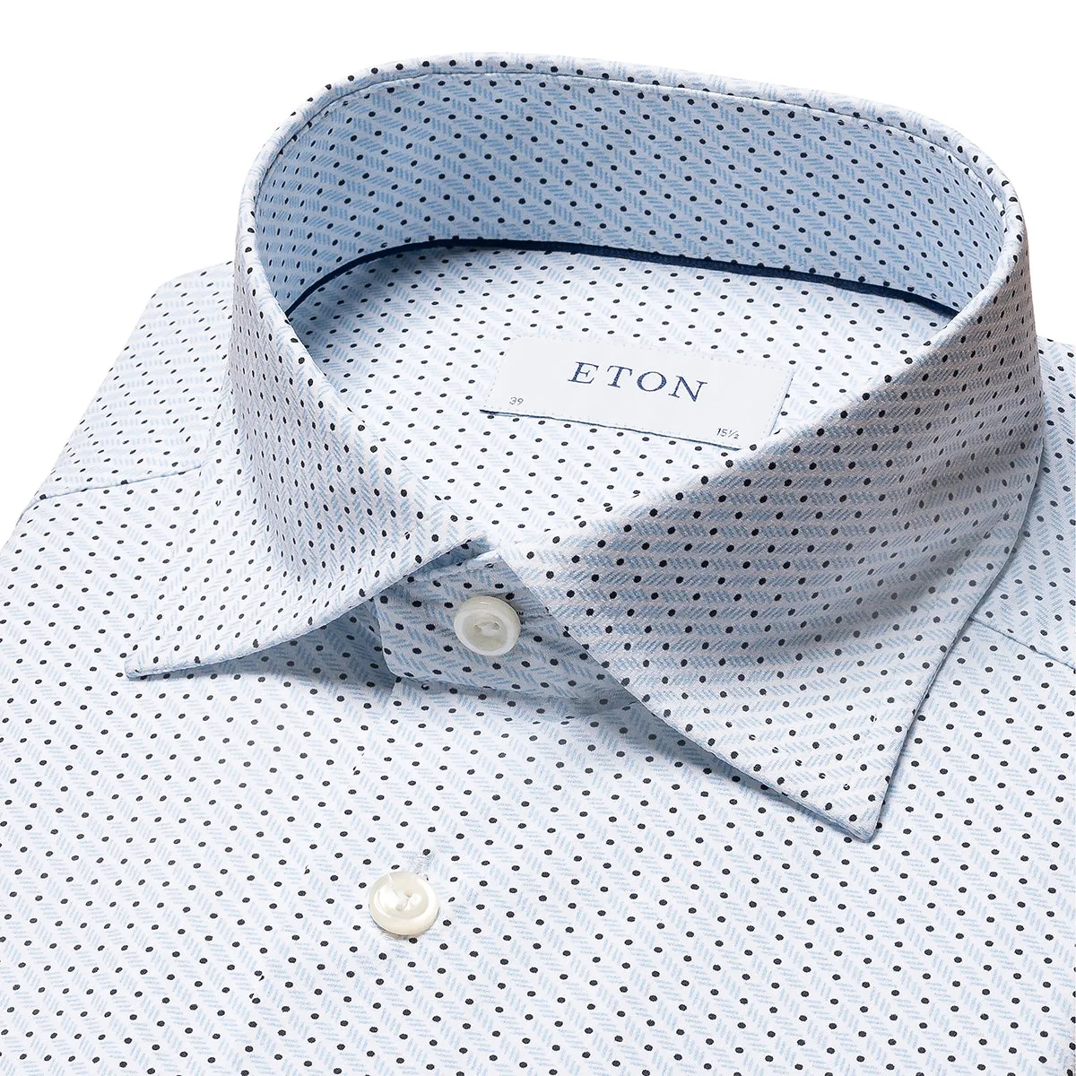 Soft touch finish Eton - Slim Fit Patterned Shirt in White/Blue