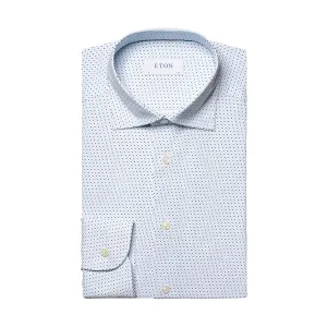 Comfort Fit Non-Iron Eton - Slim Fit Patterned Shirt in White/Blue