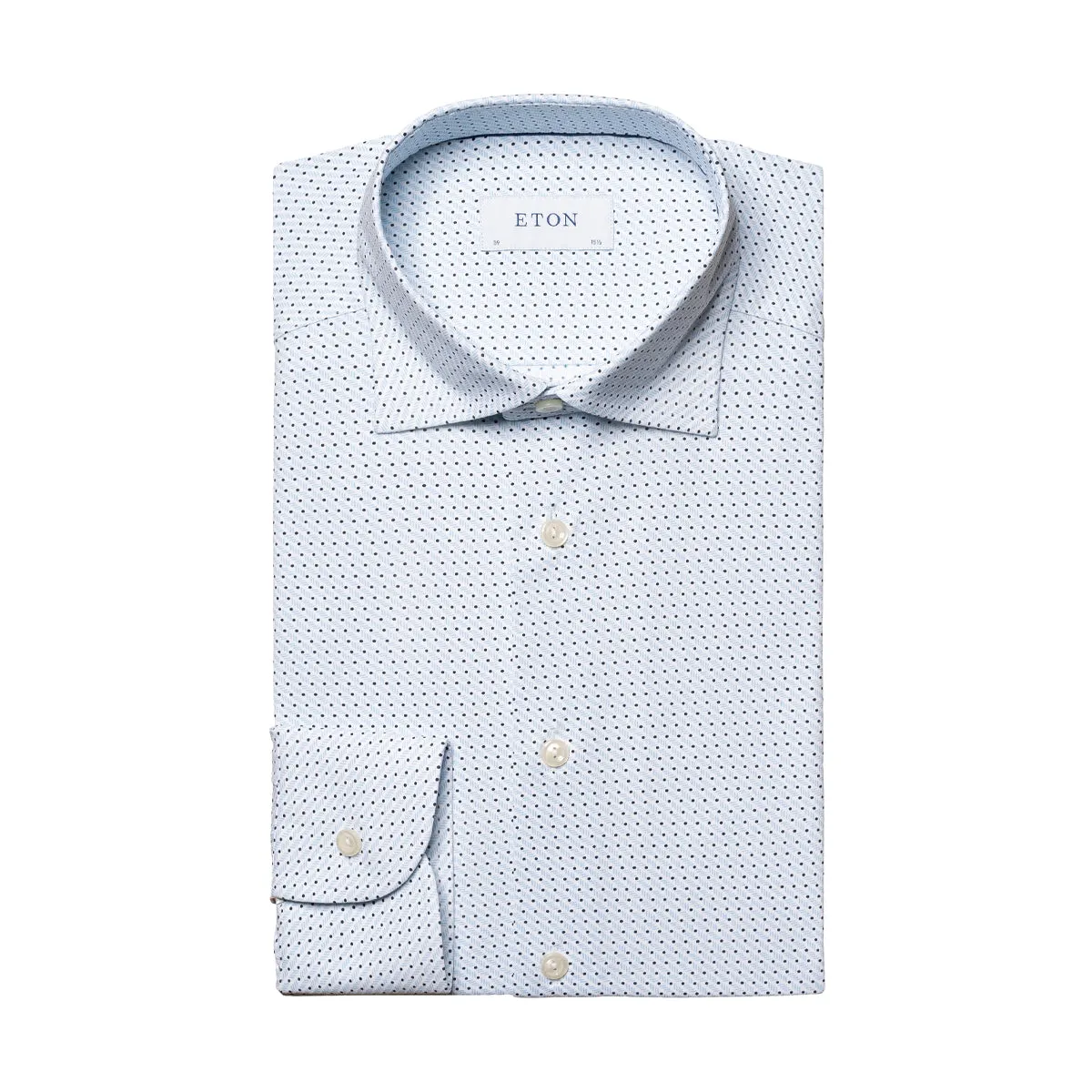 Comfort Fit Non-Iron Eton - Slim Fit Patterned Shirt in White/Blue