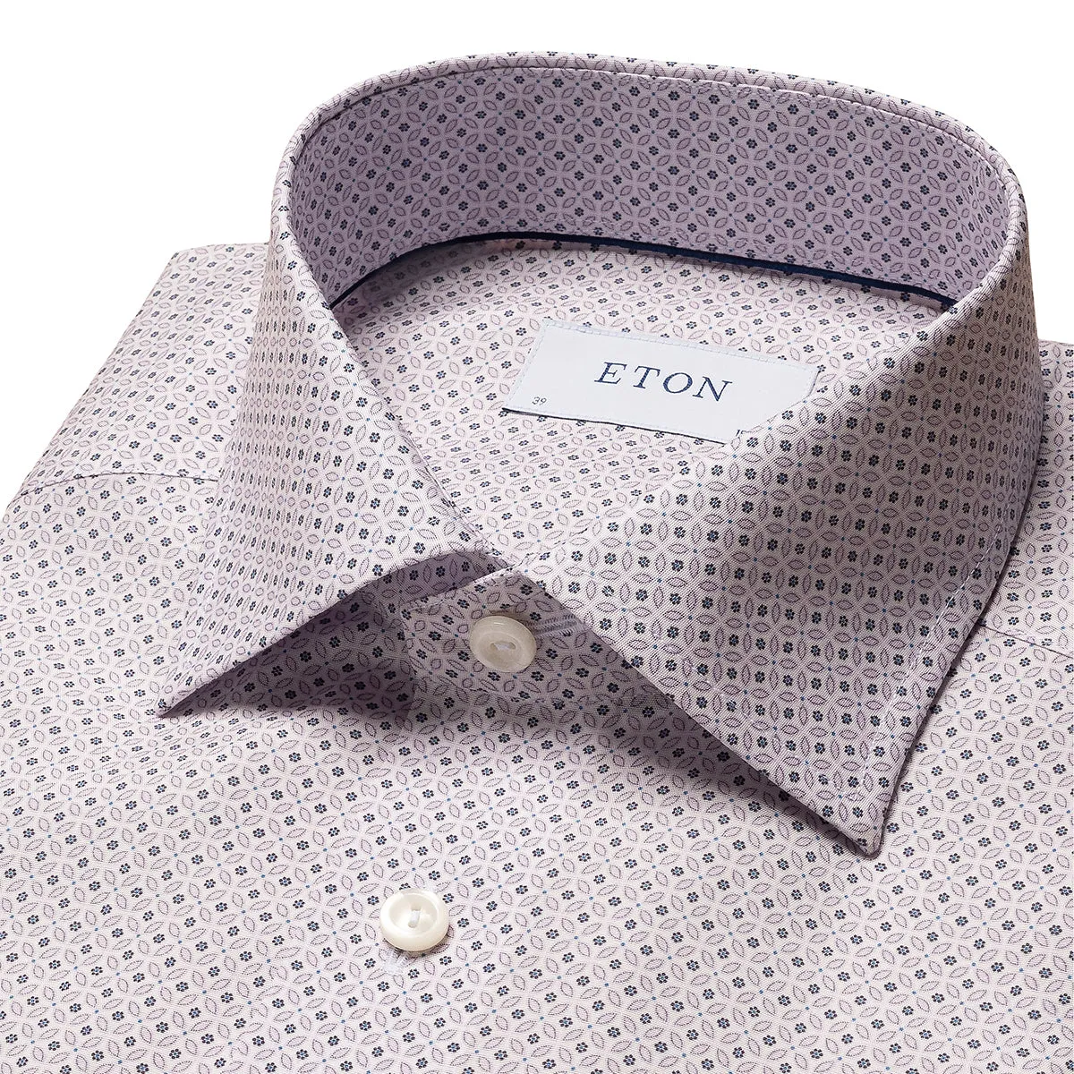 Essential Wardrobe Eton - Slim Fit Patterned Shirt in White/Pink