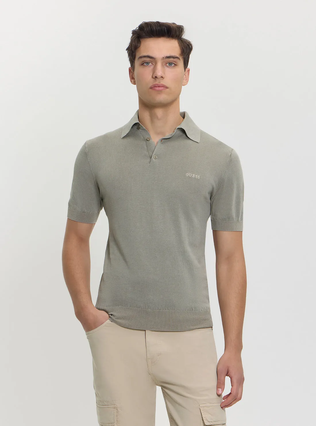 Retro Print Green Cree Polo Shirt Knitted Sweater