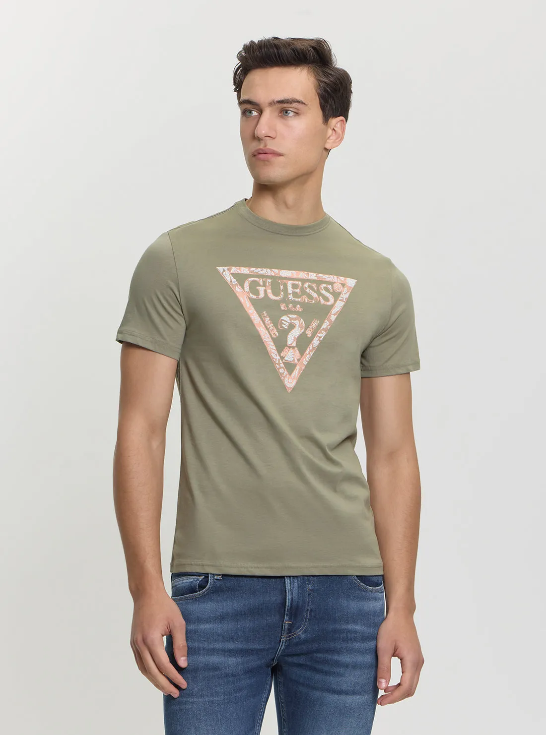 Ultra Soft Texture Comfy Wardrobe Green Logo Triangle T-Shirt