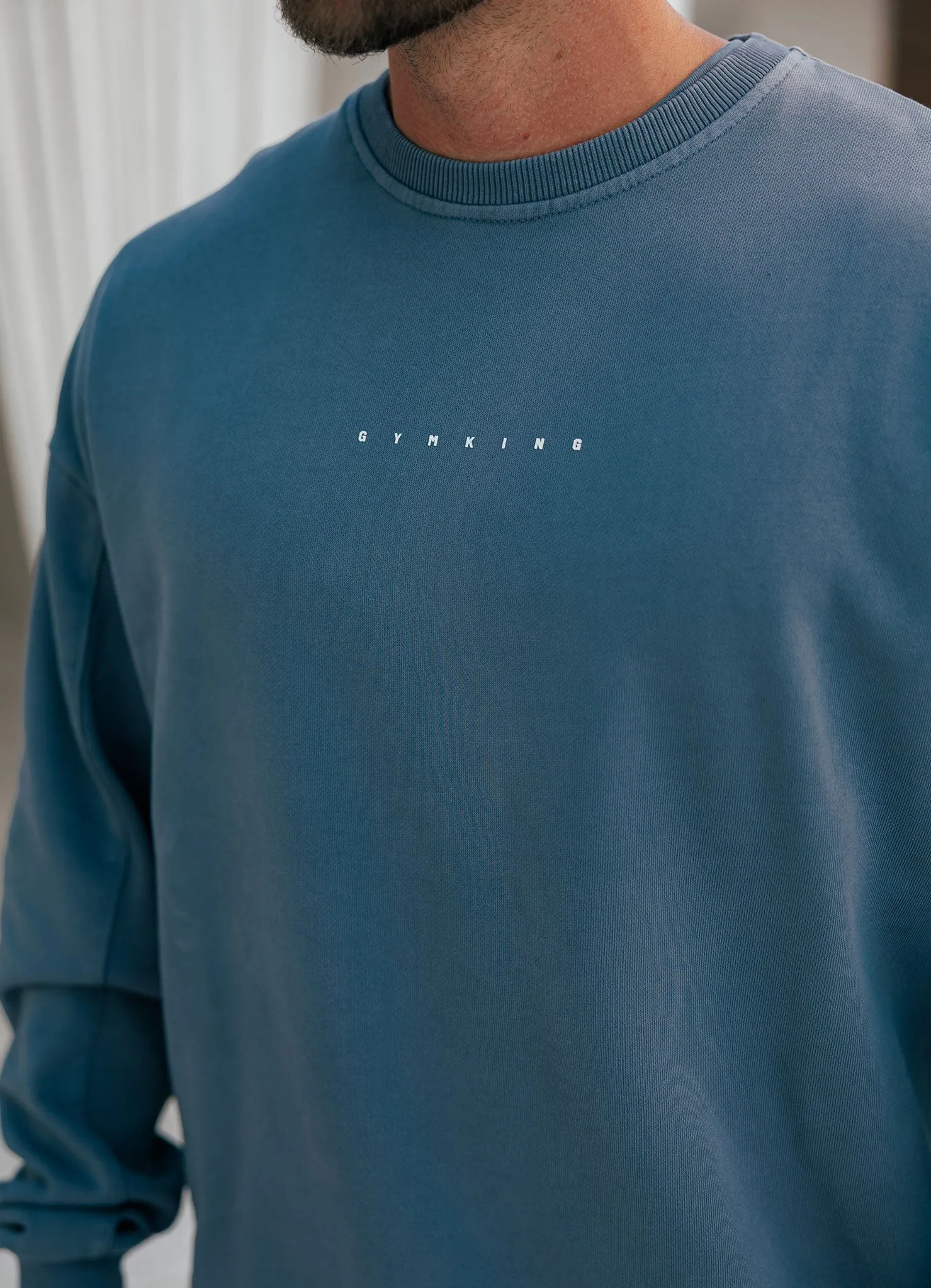 Premium Hoodie Gym King Purpose Washed Crew - Deep Indigo