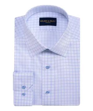 Seasonal Style Sky Framed Check Spread Collar Non-Iron Dress Shirt