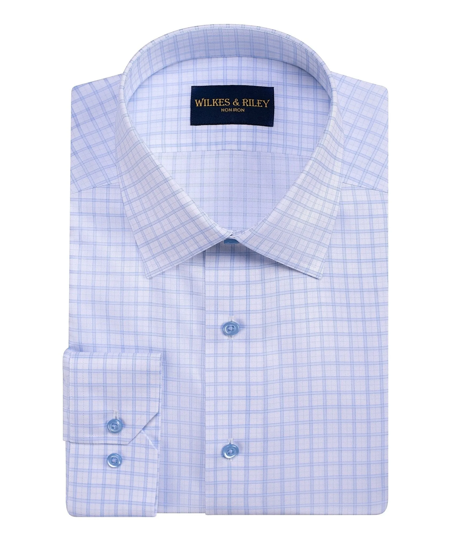 Bold Graphics Sky Framed Check Spread Collar Non-Iron Dress Shirt