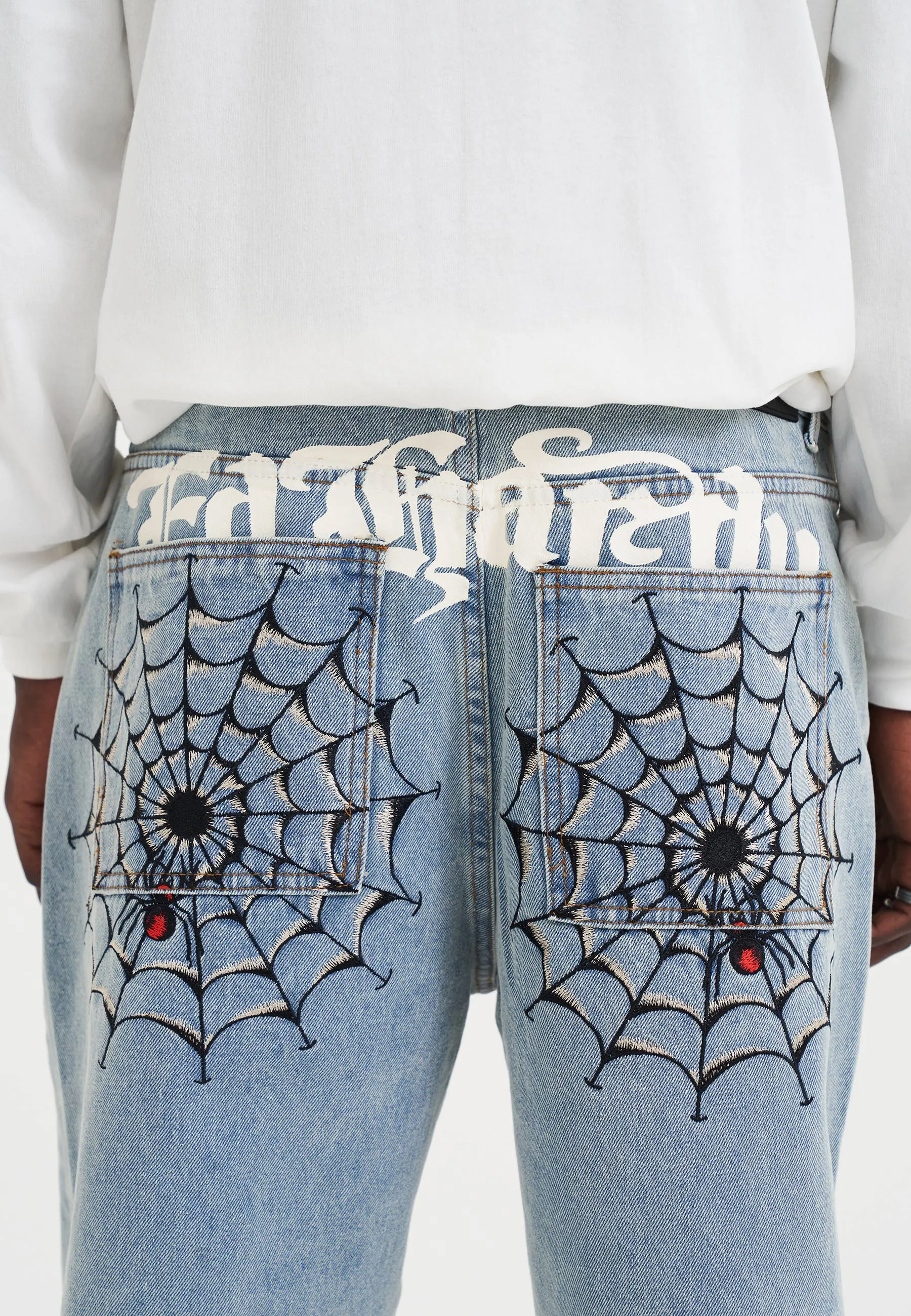 Softened Lining Wardrobe Choice Mens Black Widow Baggy Denim Trousers Jeans - Bleach