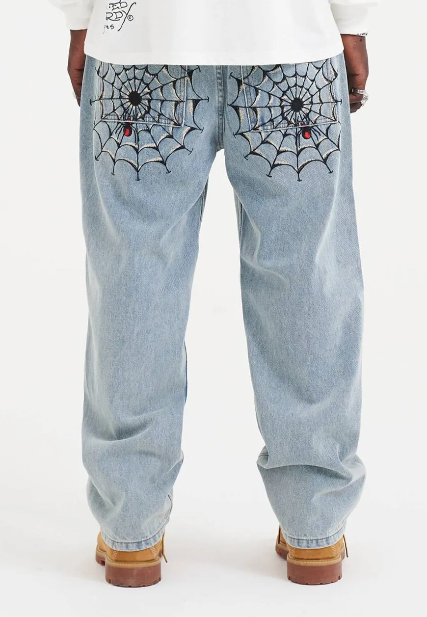 Mens Black Widow Baggy Denim Trousers Jeans - Bleach Premium Look