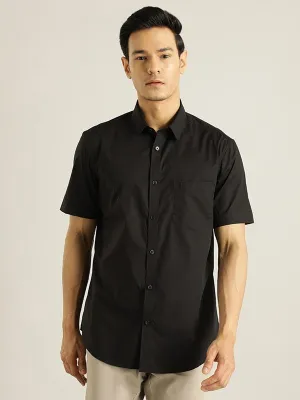 Men Solid Half Sleeve Cotton Stretch Shirt Soft Texture