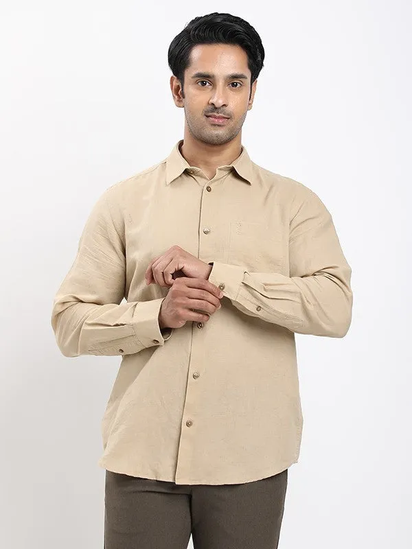 Men Solid Full Sleeve Linen Blend Shirt Contemporary Design
