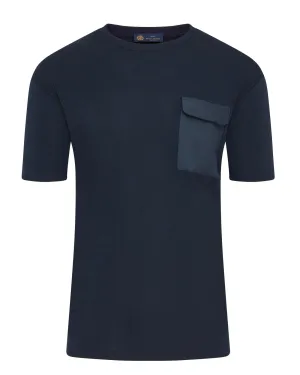 Paul & Shark Typhoon Cotton & Silk Interlock Pocket Short Sleeve T-shirt (BLUE) Functional Side Gussets Durable Wear