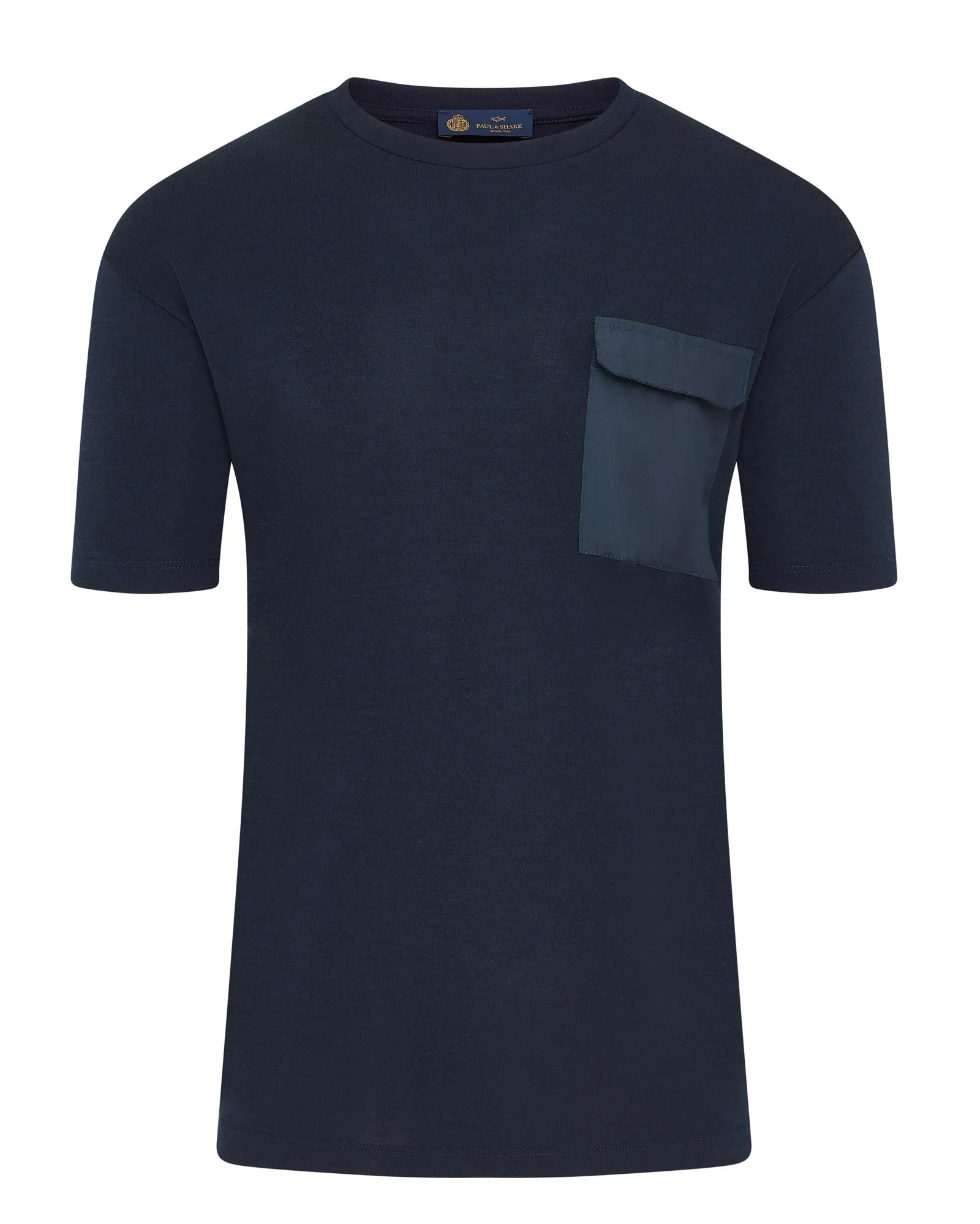 Paul & Shark Typhoon Cotton & Silk Interlock Pocket Short Sleeve T-shirt (BLUE) Functional Side Gussets Durable Wear
