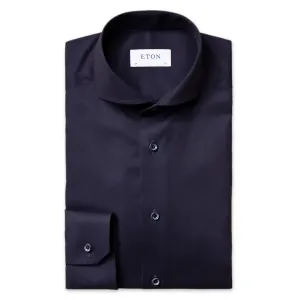 Eton - Slim Fit Twill Shirt in Navy Everyday Wear Laser Cut Edge Detail