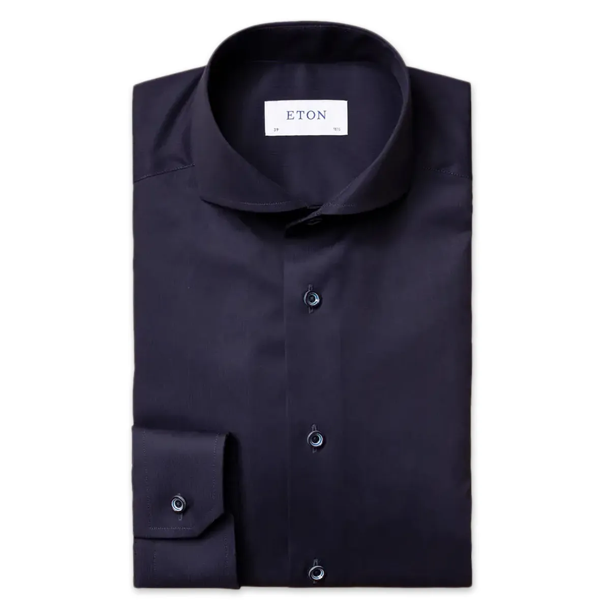 Eton - Slim Fit Twill Shirt in Navy Everyday Wear Laser Cut Edge Detail