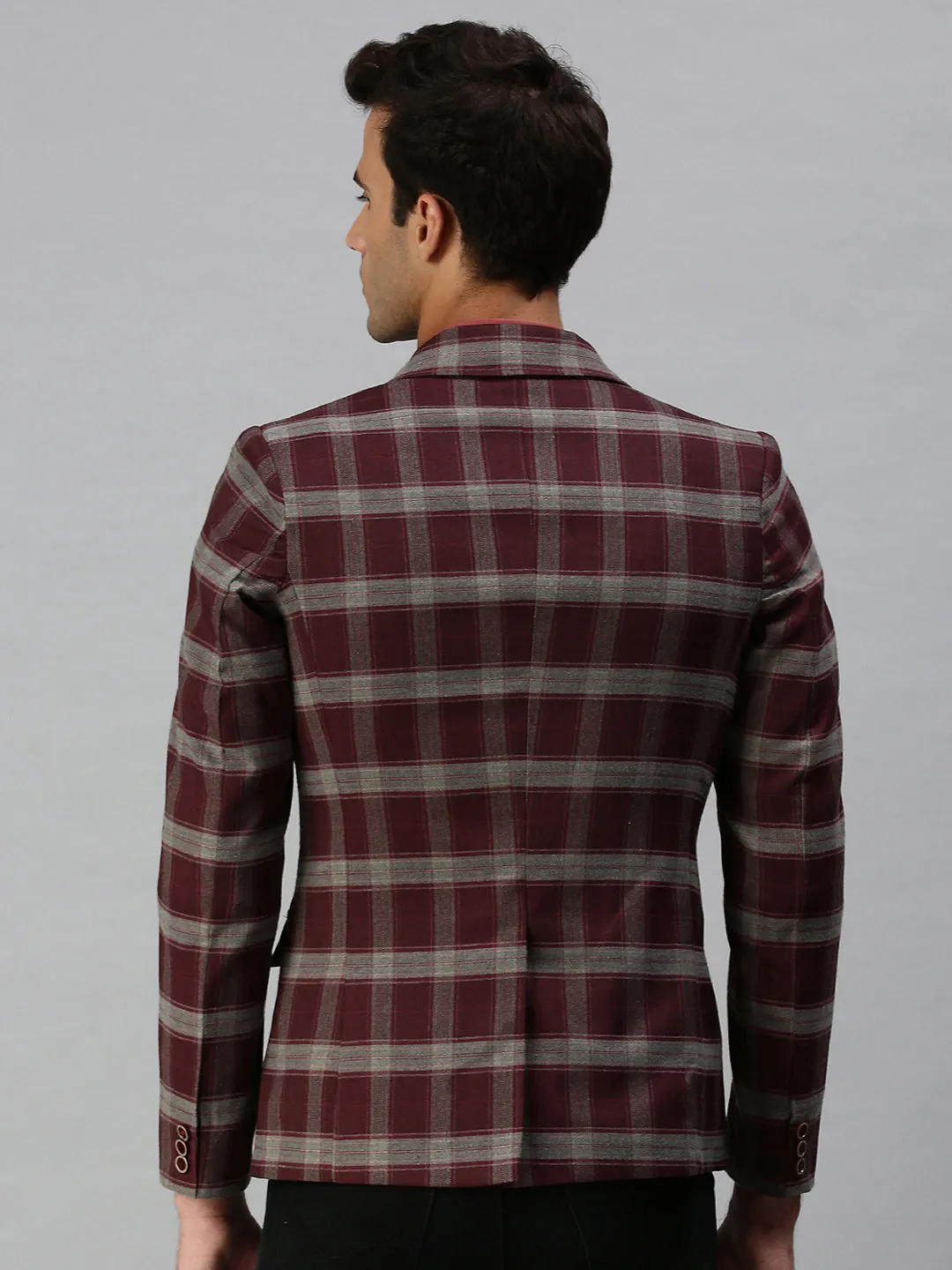 Men's Maroon Checked Printed Single-Breasted Slim-Fit Casual Blazer Polarized Sun Protection Evening Out