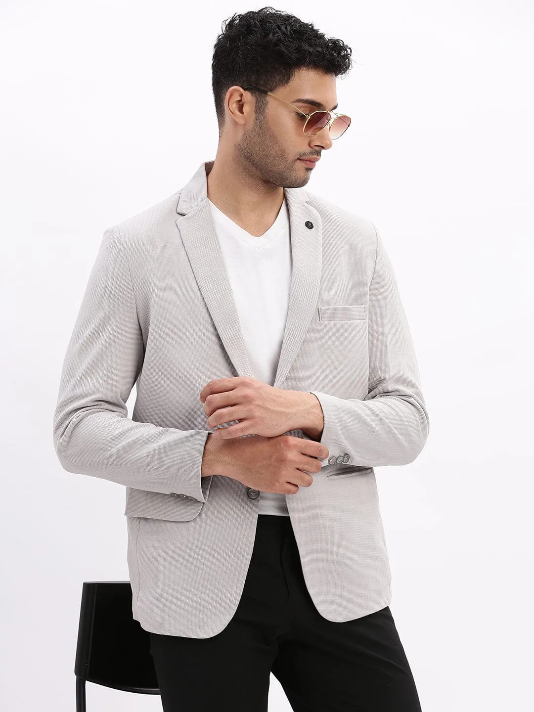 Men's Grey Slim-Fit Single Breasted Casual Blazers Modern Travel Look