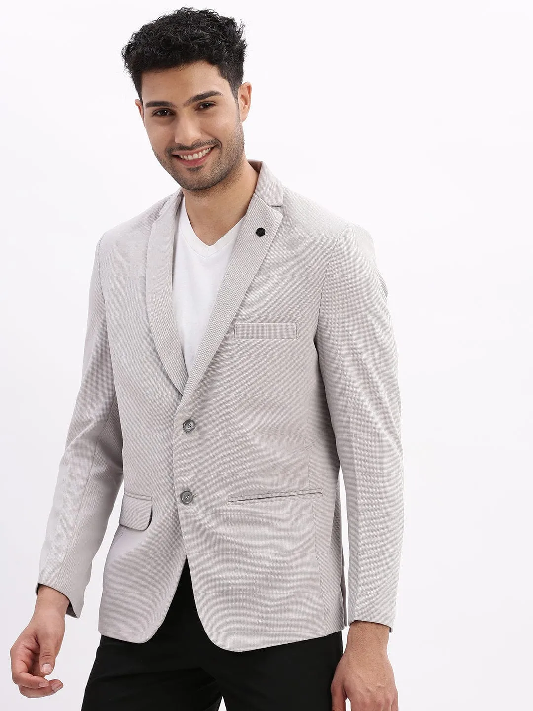 Men's Grey Slim-Fit Single Breasted Casual Blazers Smooth Zipper Action Polished Casual