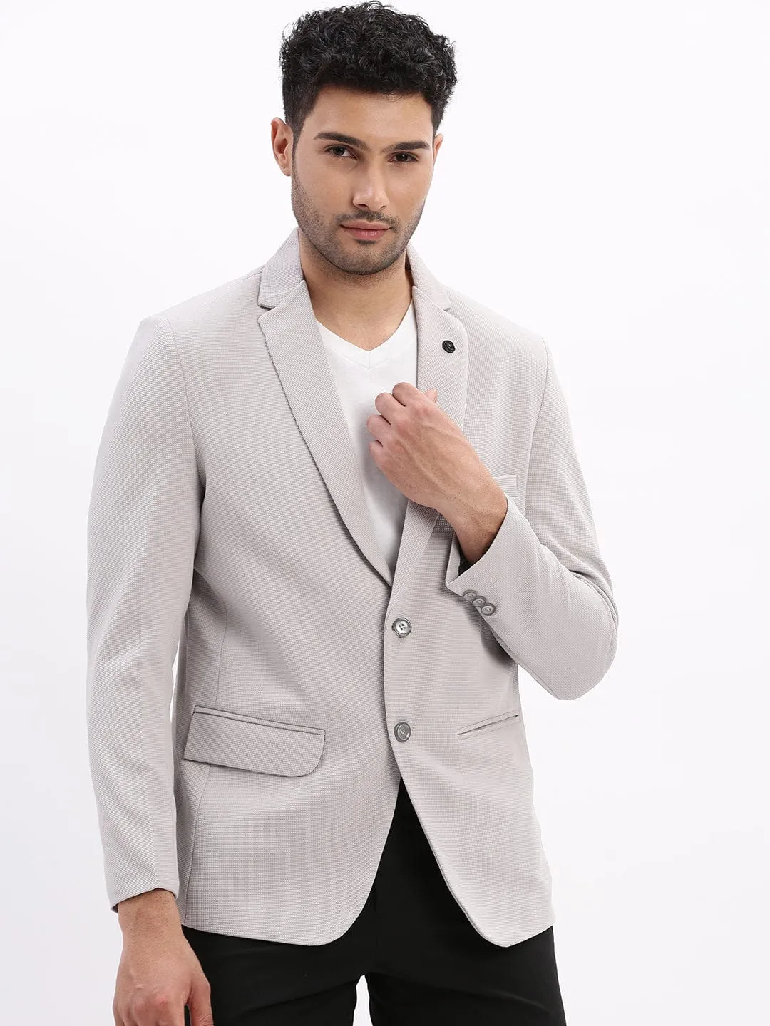 Men's Grey Slim-Fit Single Breasted Casual Blazers Lightweight Design Climate Responsive Textile