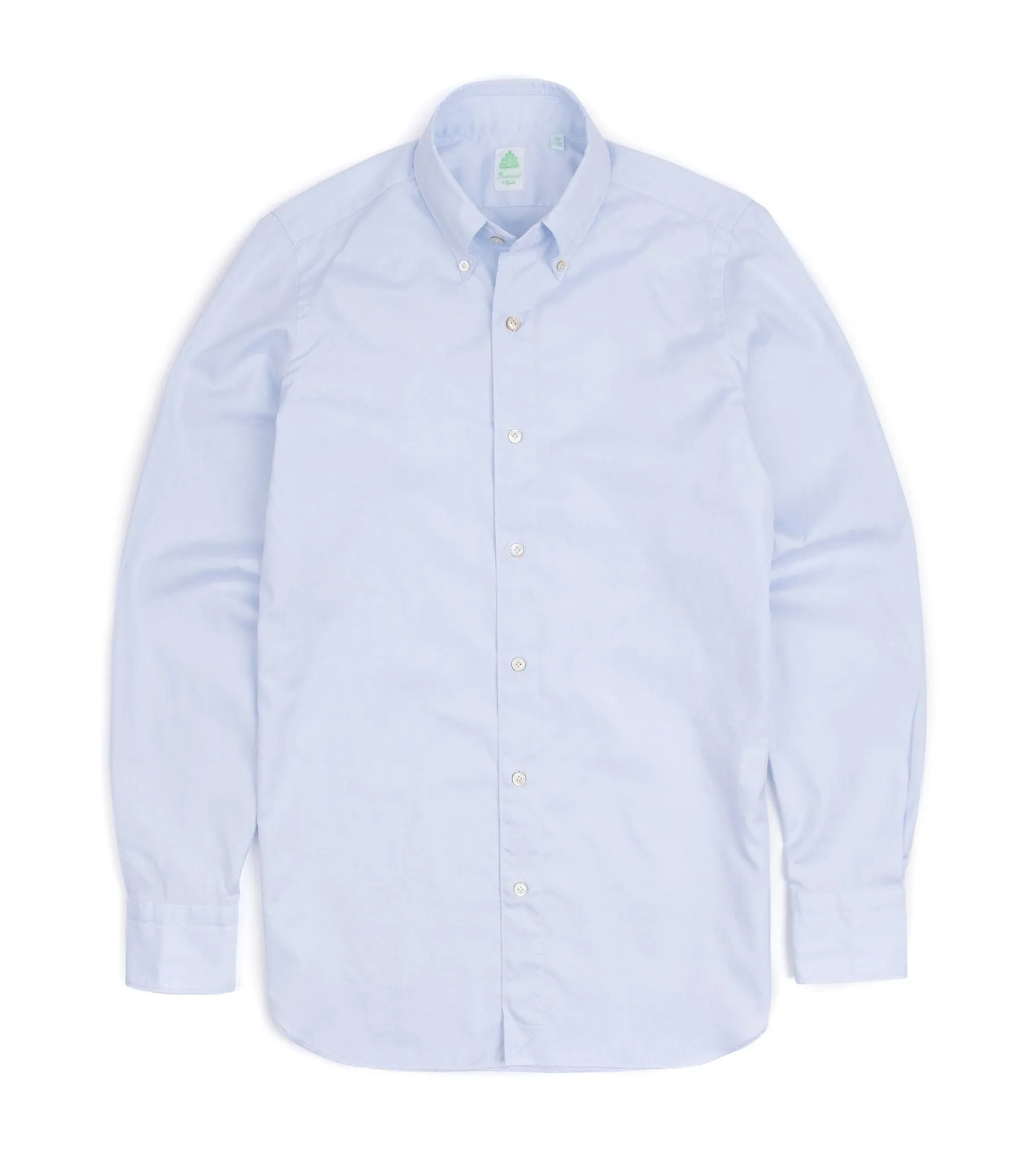 Finamore Gaeta Classic Cotton Leonardo Button Down Sport Shirt: Fine Oxford Blue On-The-Go Style Ergonomic Back Panel