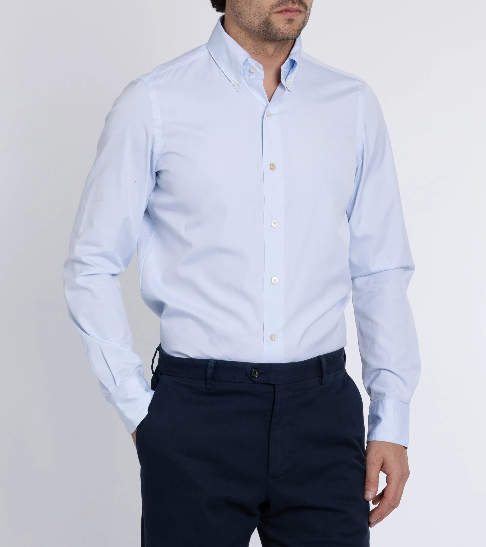 Conference Appropriate Finamore Gaeta Classic Cotton Leonardo Button Down Sport Shirt: Fine Oxford Blue