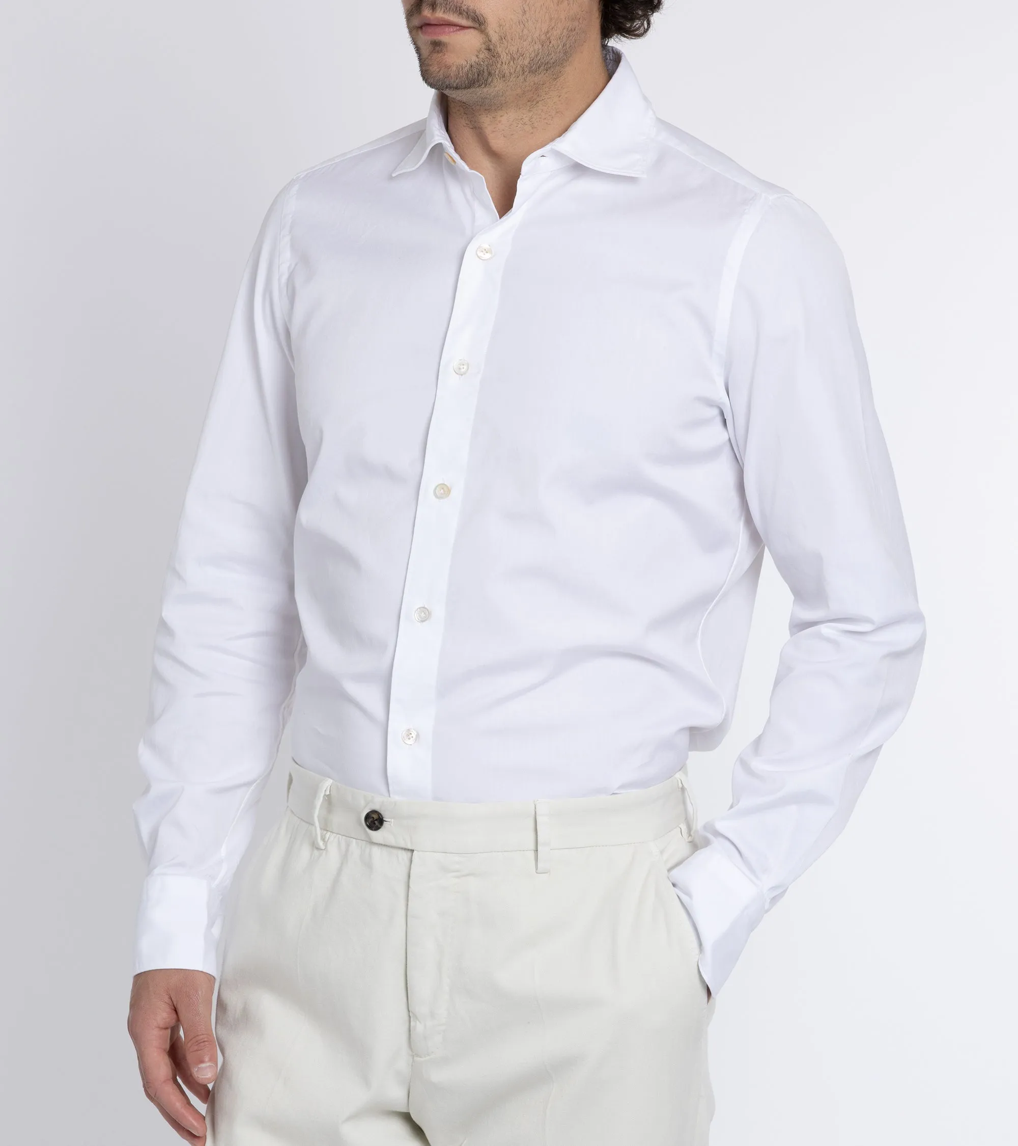 Durable Material Finamore Gaeta Classic Cotton Luigi Sport Shirt: Fine Oxford White