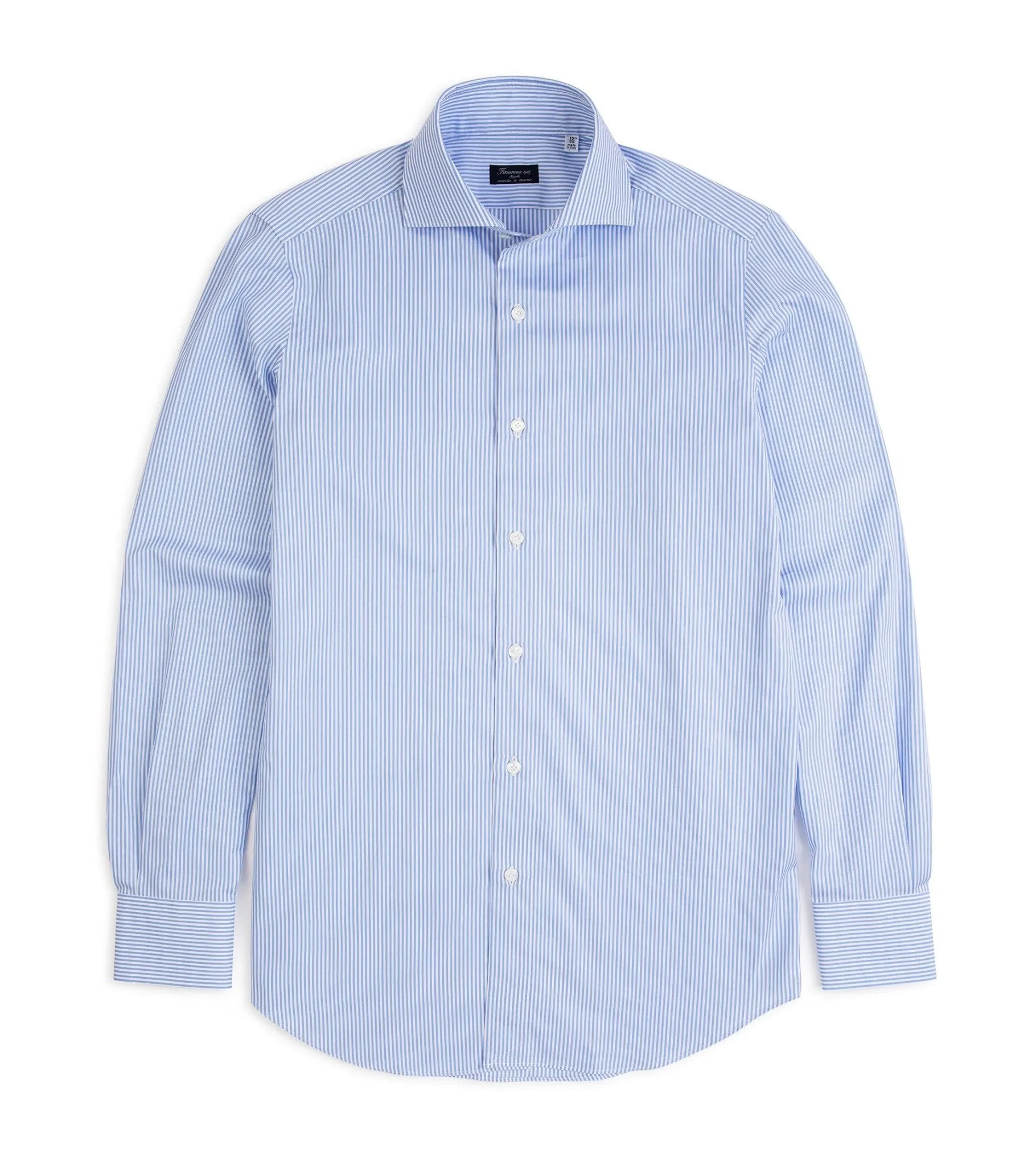 Finamore Milano Eduardo 120 Double Twist Cotton Formal Shirt: Blue Stripe Essential Piece