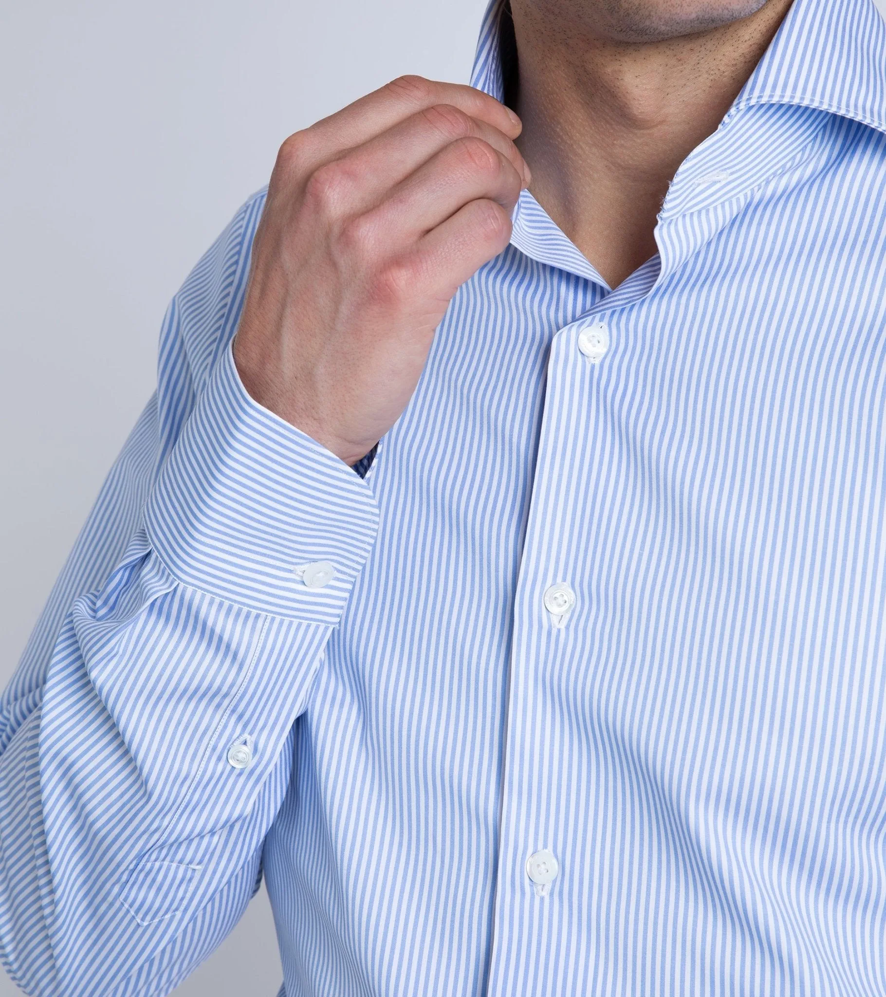 Finamore Milano Eduardo 120 Double Twist Cotton Formal Shirt: Blue Stripe Eco Friendly Dye