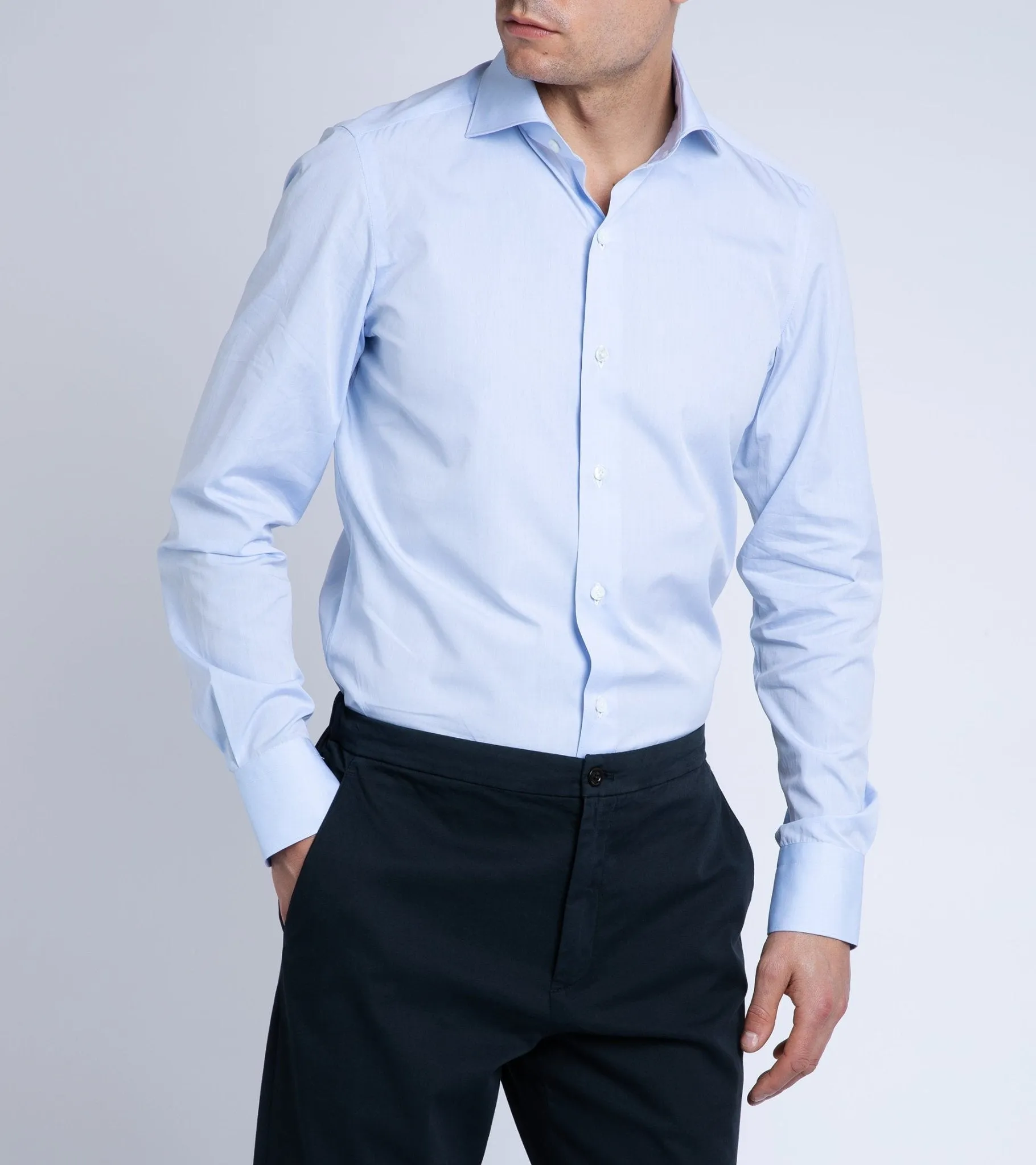 Anti Pill Technology natural fiber Finamore Milano Eduardo 170 Giza Cotton Formal Shirt: Blue