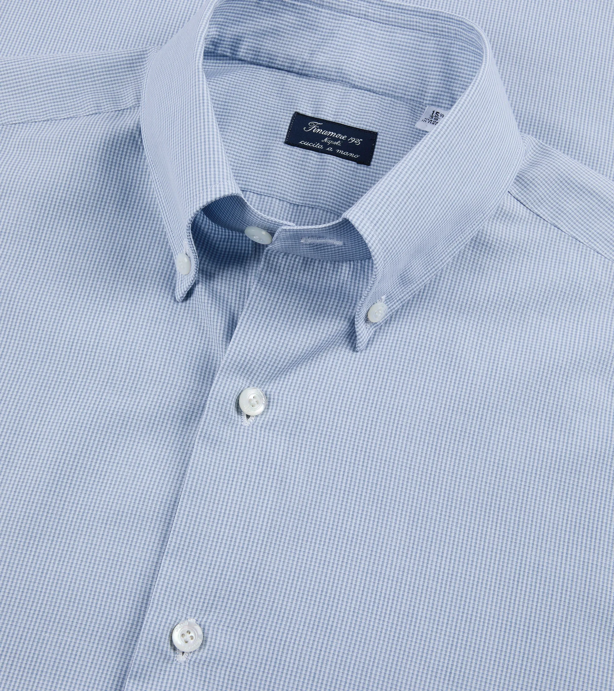 Winter Collection Finamore Napoli Carlo Riva Cotton Silk Check Leonardo Button Down Shirt: Grey