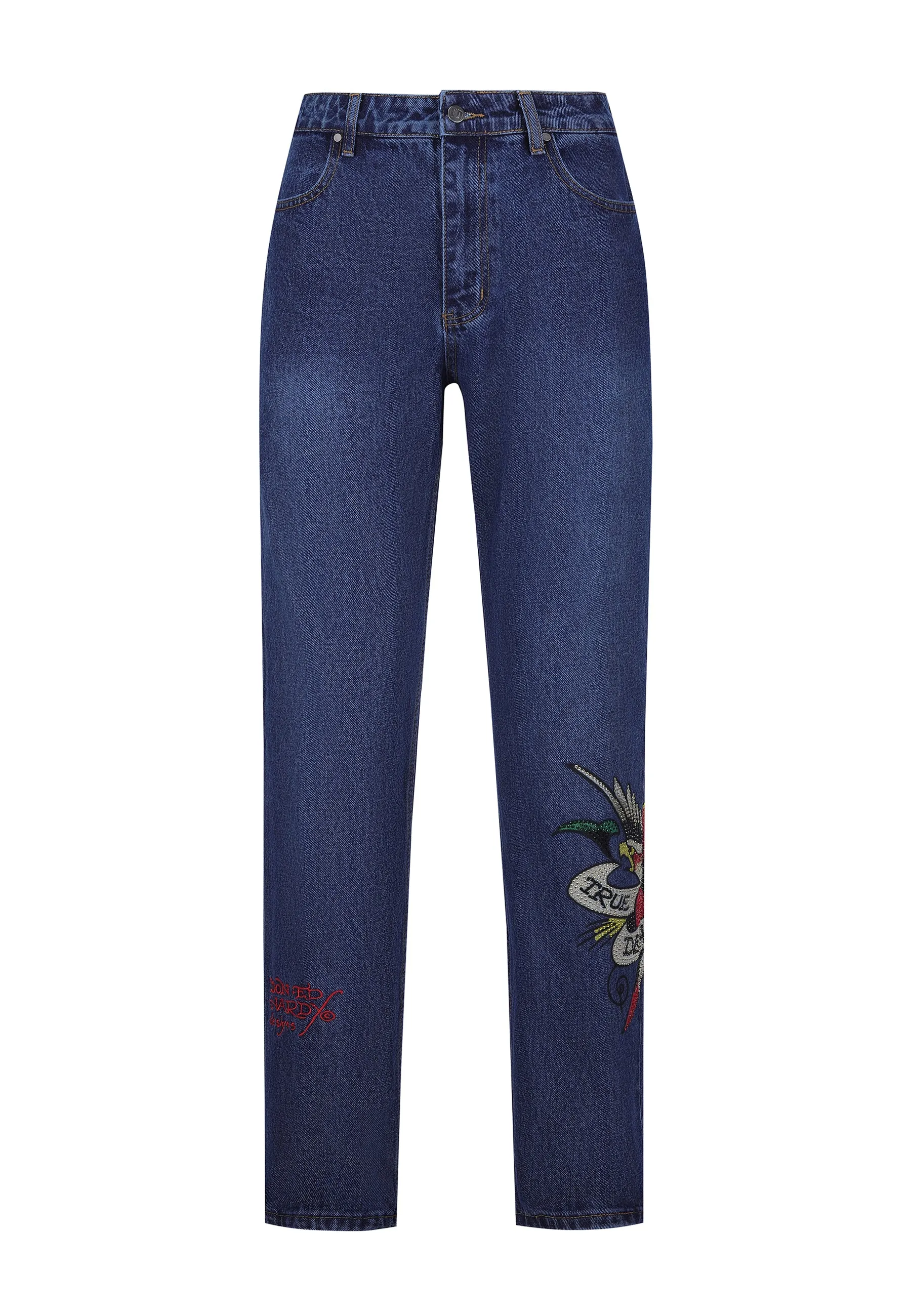 All Round Piece Mens True-Till-Death Diamante Denim Trousers Jeans - Indigo