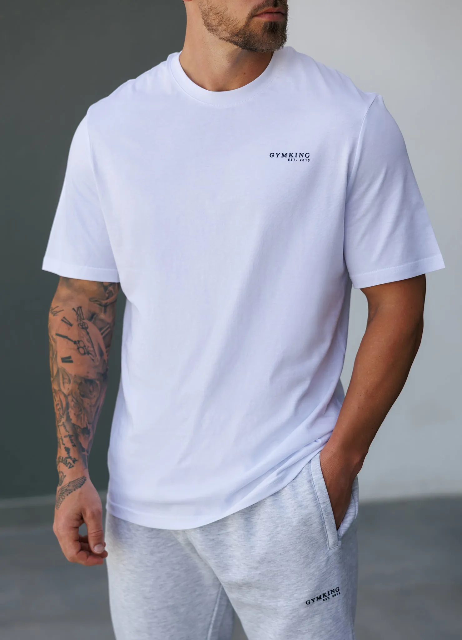 Gym King Established Regular Fit Tee - White Comfortable texture FunctionalPockets