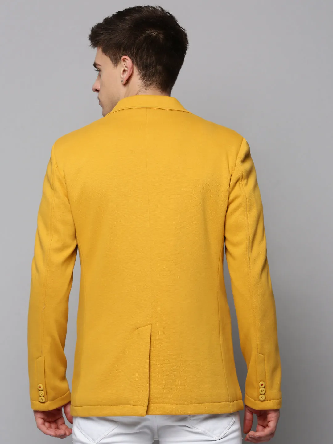 Rubberized Zippers Men's Yellow Open Front Casual Blazers