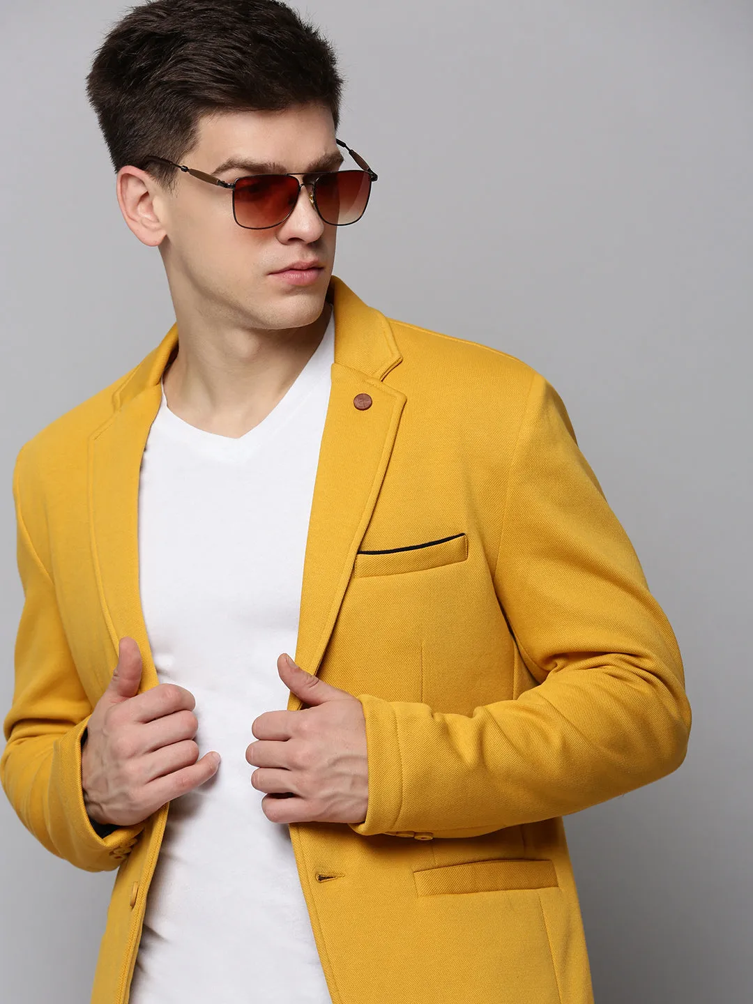 Men's Yellow Open Front Casual Blazers Reflective Detailing