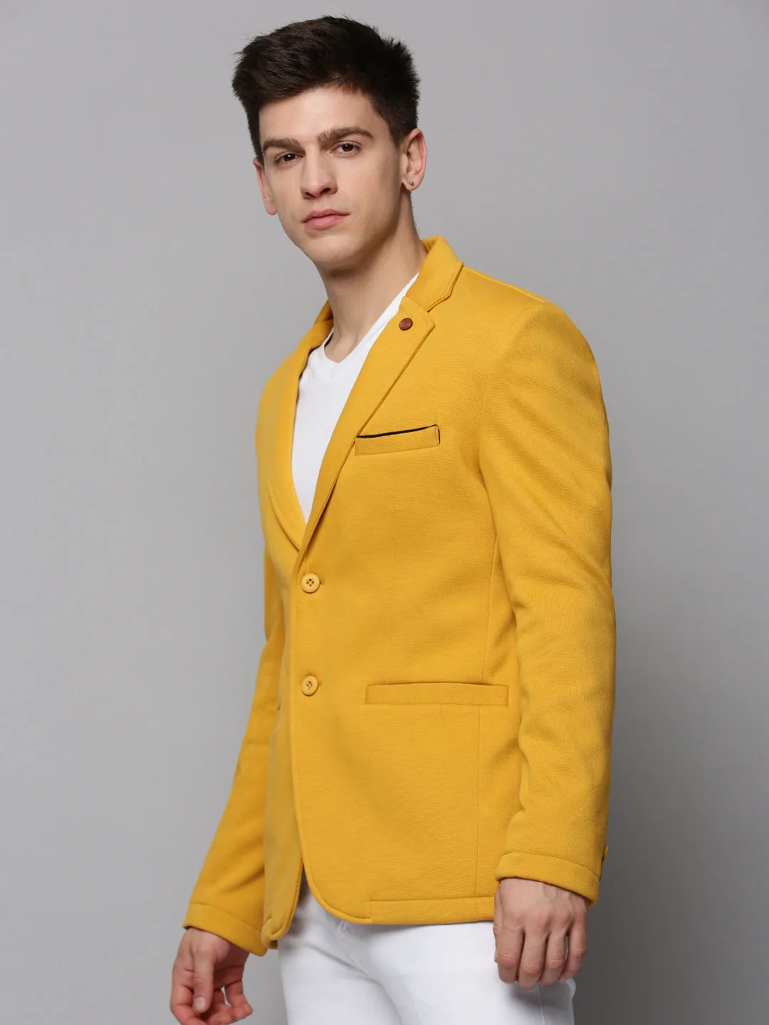 Versatile Layering Weight Wind Resistant Fabric Men's Yellow Open Front Casual Blazers