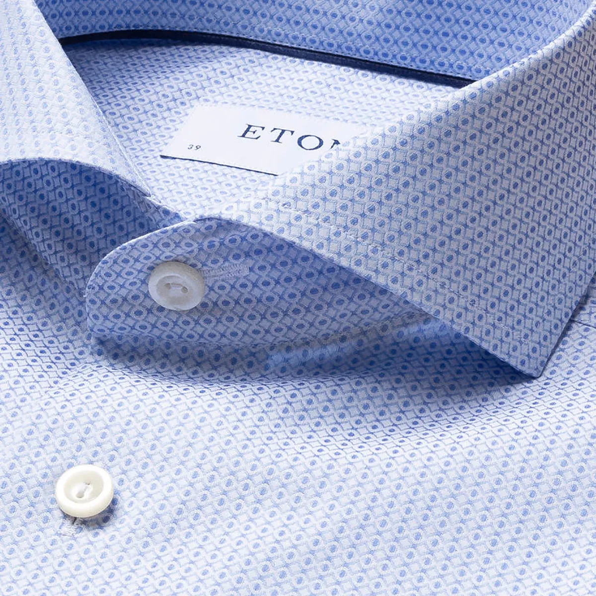 Eton - Slim Fit Brocade Pattern Shirt in Blue Fashion Choice Reinforced Hems