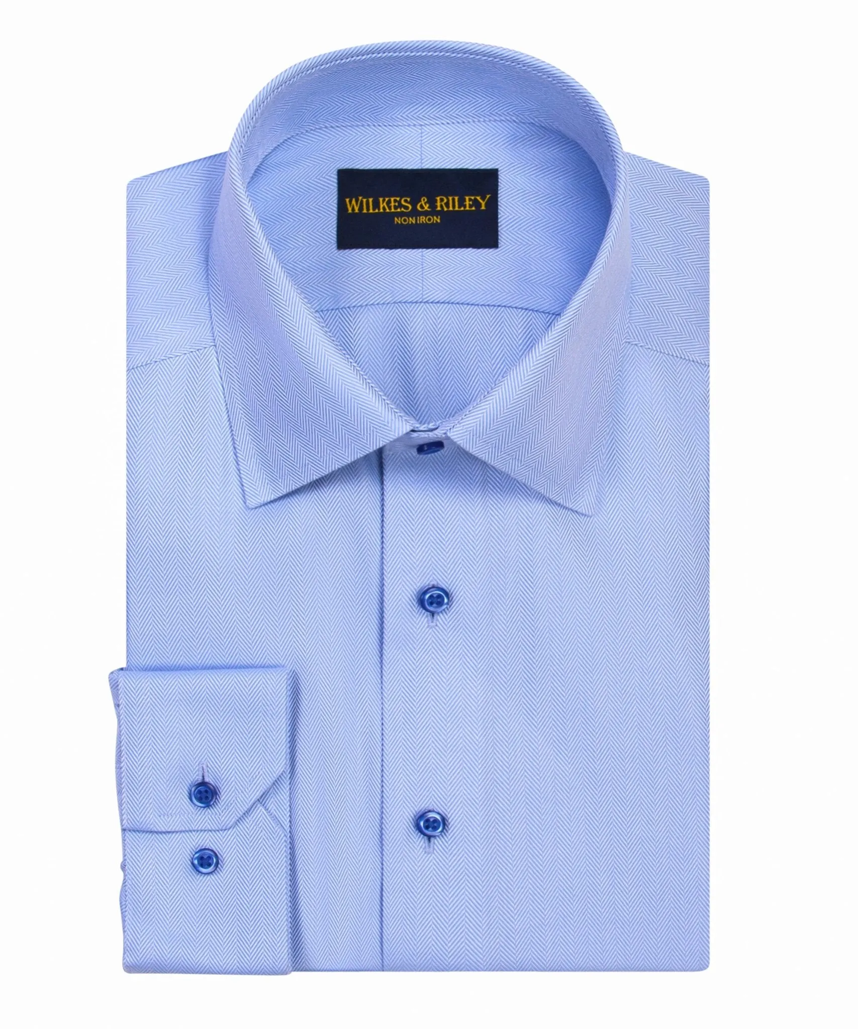 Mature appeal Trendy Outfit Blue Spread Collar Non-Iron Herringbone Dress Shirt