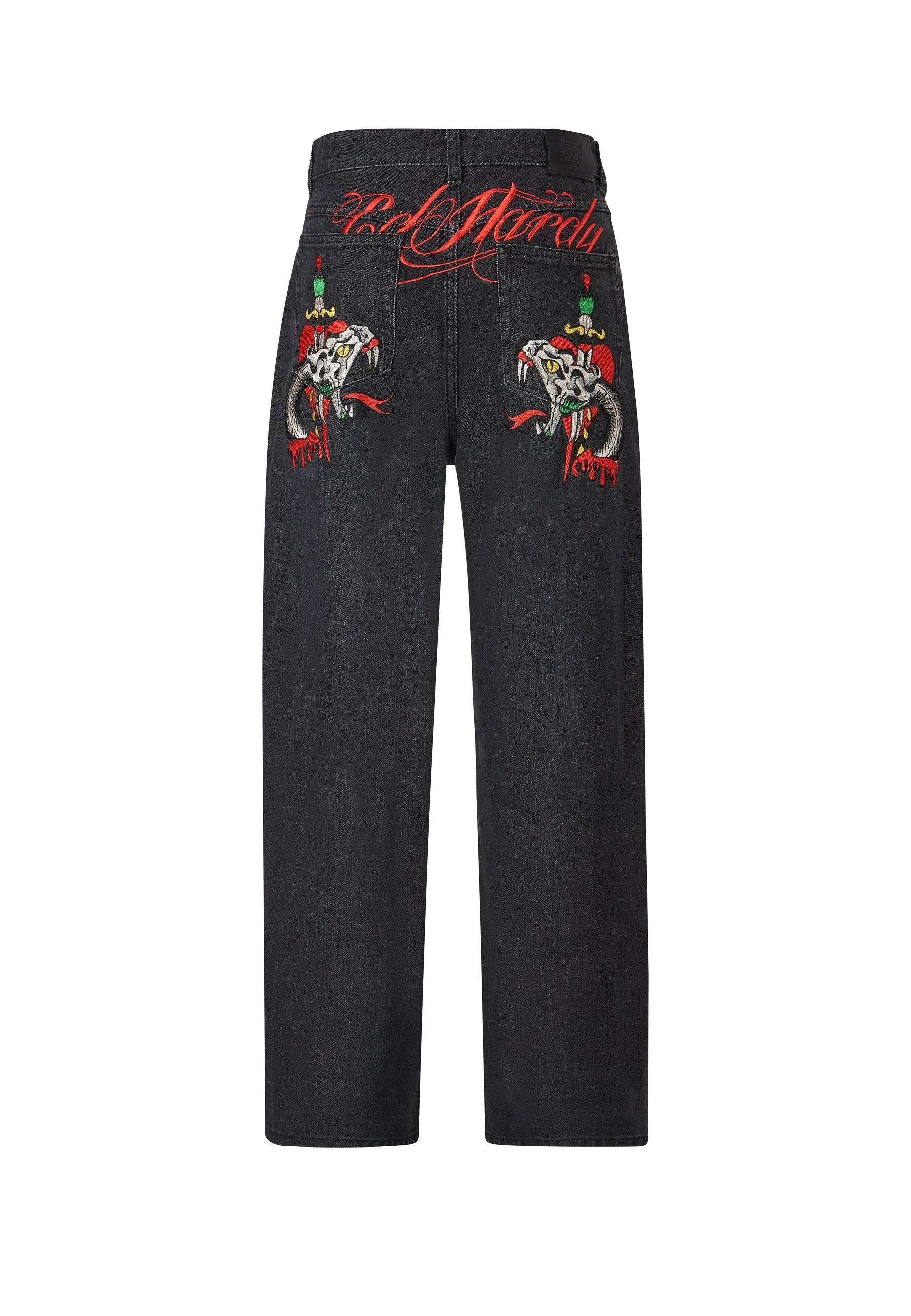 Weekend Warrior Adult Fashion Gym Ready Unisex Fit Mens Snake Sever Tattoo Graphic Relaxed Denim Trousers Jeans - Black