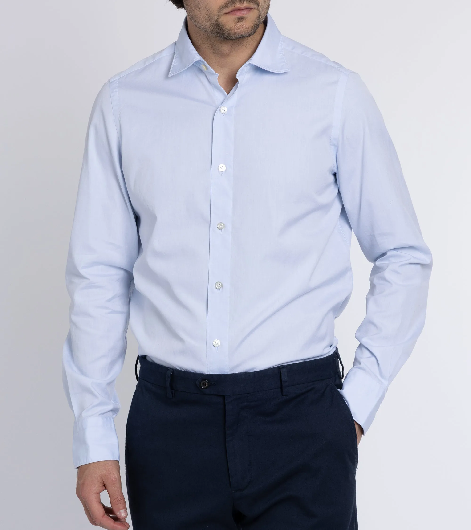 Timeless Design Finamore Gaeta Classic Cotton Luigi Sport Shirt: Fine Oxford Blue