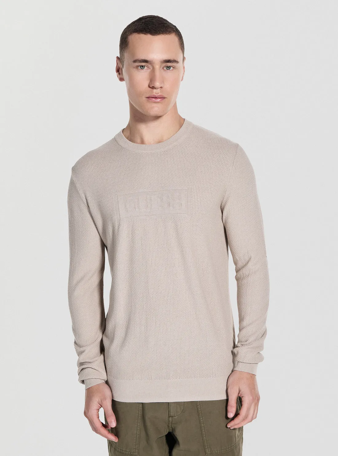 Fat Beige Harrison Stitch Logo Sweater