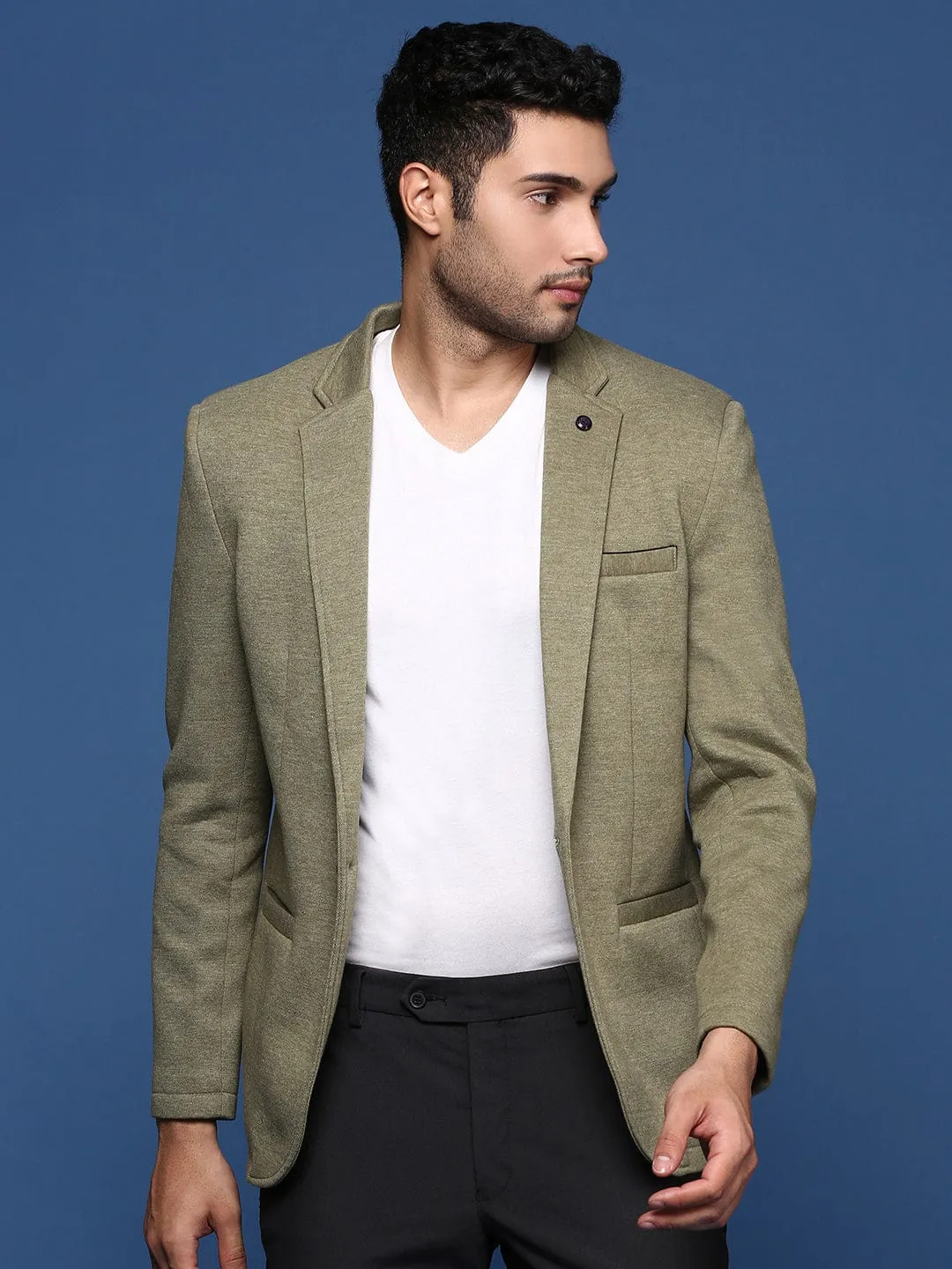 Fit For Daily Men's Green Notched Lapel Slim Fit Single Breasted Blazer