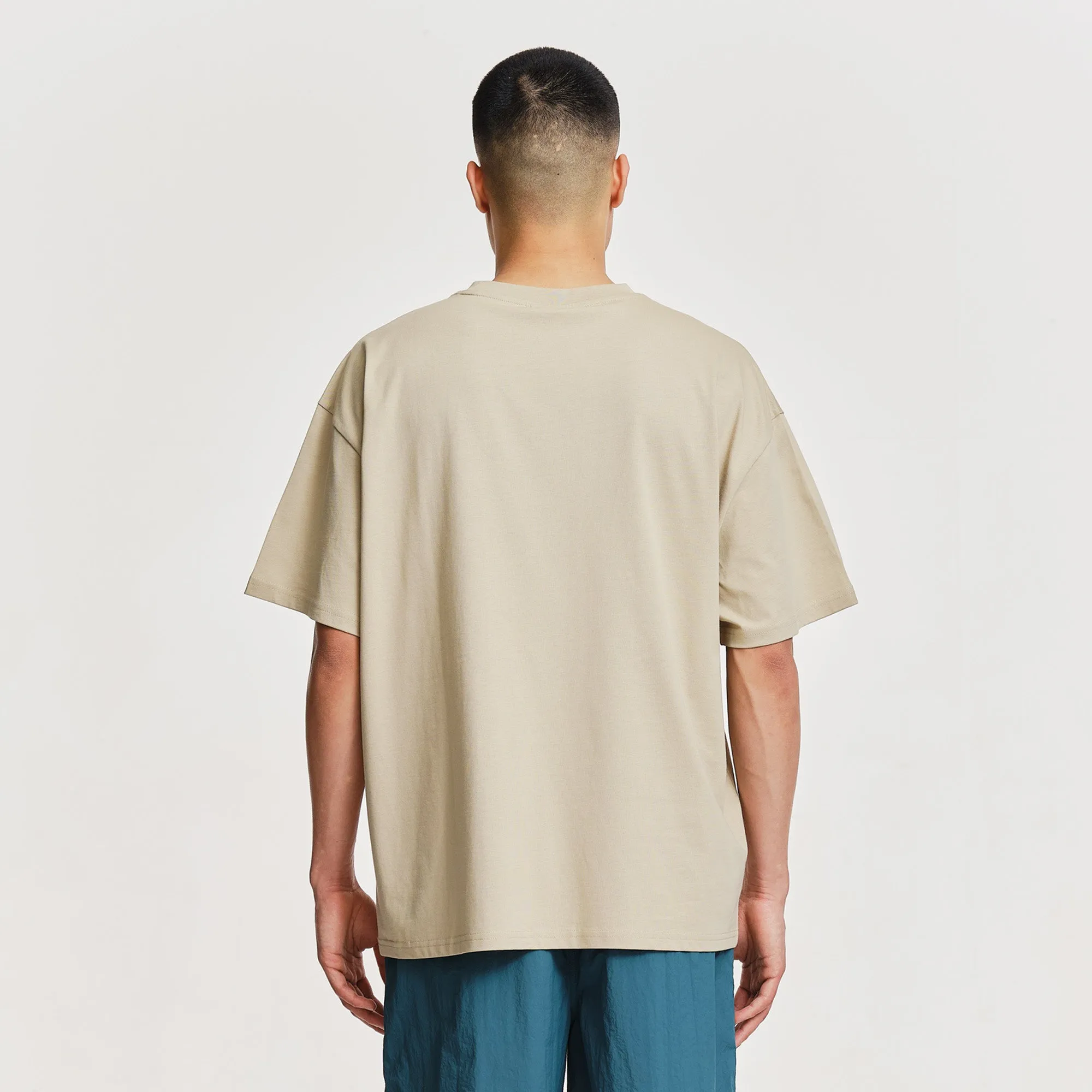 Sporty Fit Cool Design Fumo Oversized T-Shirt Greige