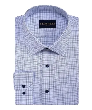 Stretchable Cloth gender-neutral Double Tonal Grid Spread Collar Non-Iron Dress Shirt