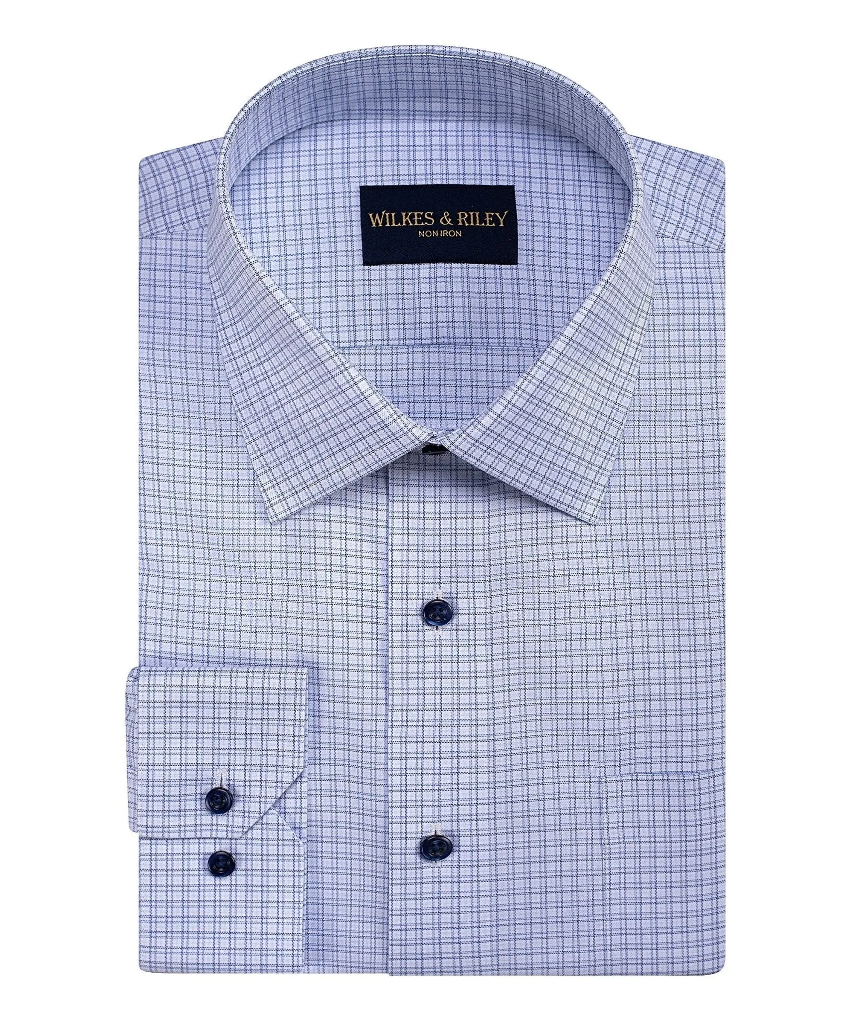 Thermoregulating Fabric Double Tonal Grid Spread Collar Non-Iron Dress Shirt