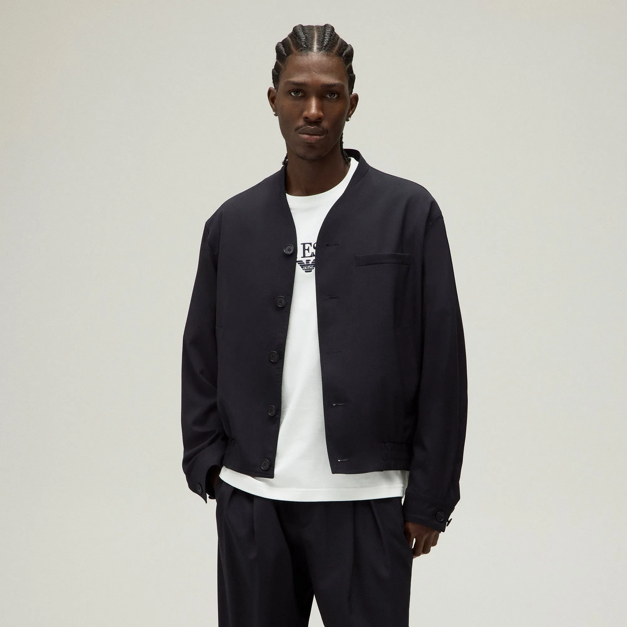 Giorgio Armani & Kith Collarless Bomber Jacket - Admiral Slim Fit Design Quick Access Closures