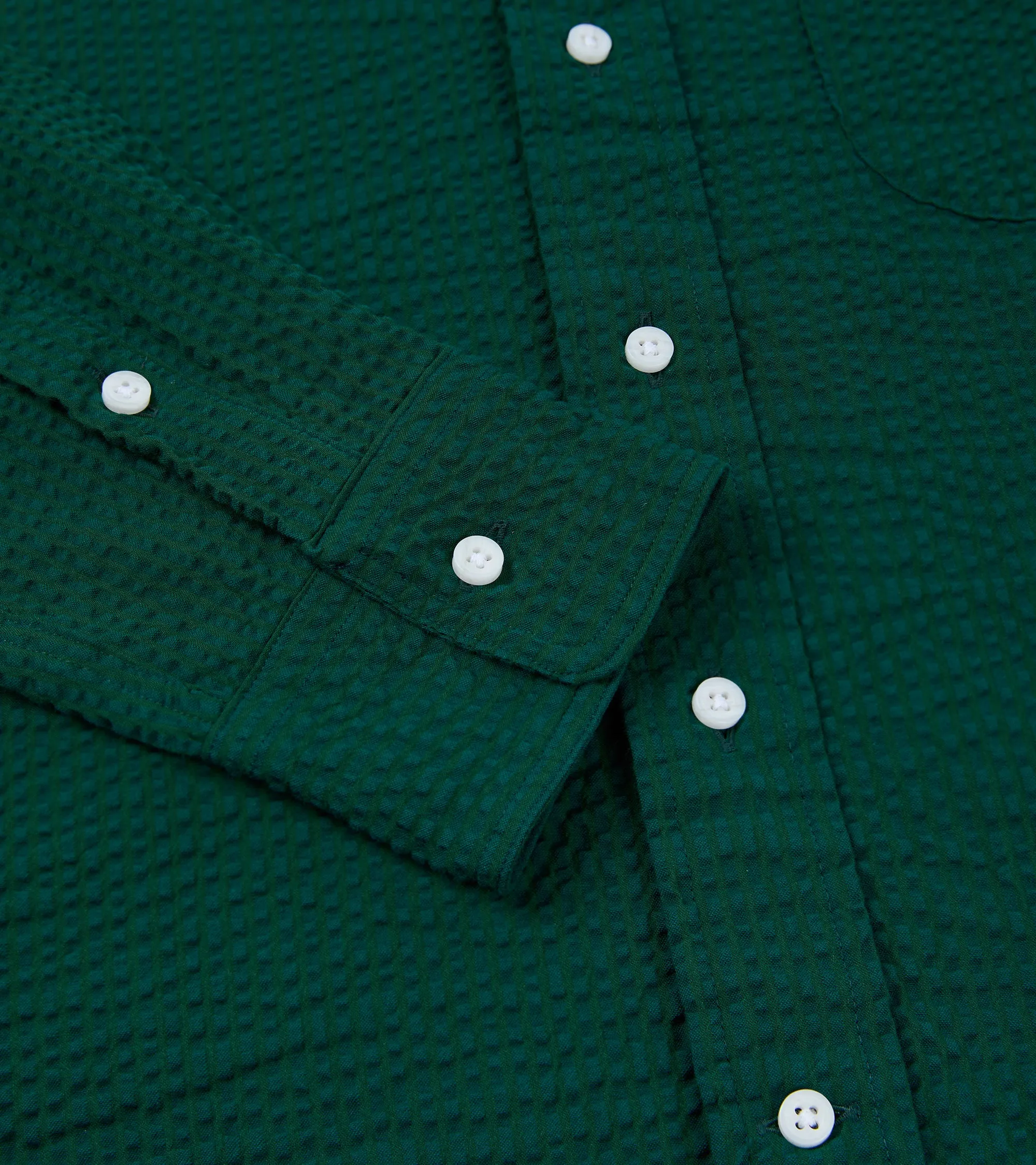 Gitman Vintage Cotton Seersucker Button Down Shirt: Forest Green Water Repellent Finish Chic Option
