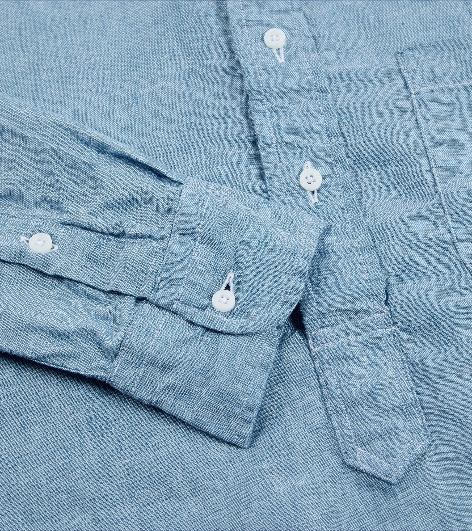 Reinforced Collar Wrinkle-Resistant Gitman Vintage Linen Band Collar Popover Shirt: Chambray