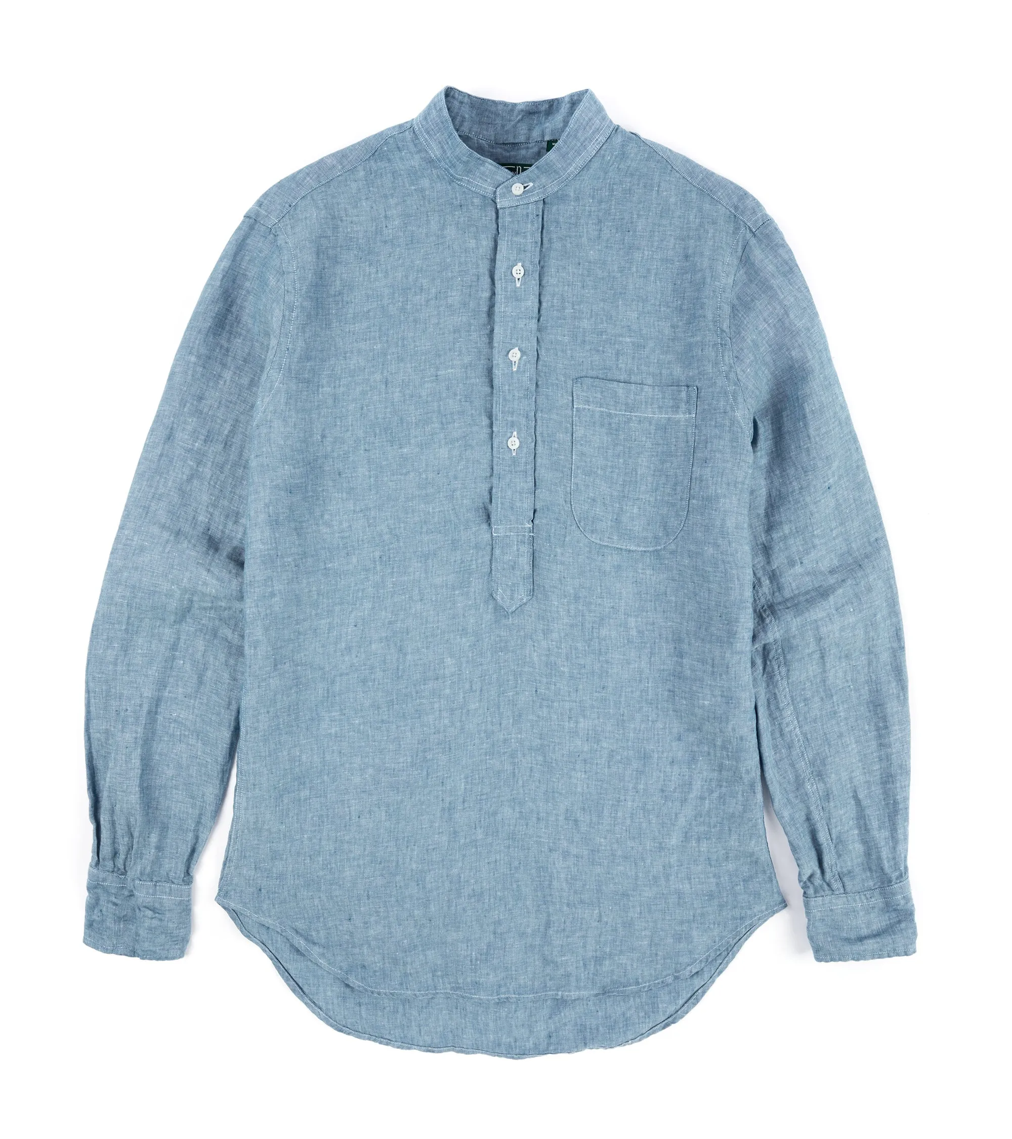 Gitman Vintage Linen Band Collar Popover Shirt: Chambray Dressy look On-The-Go Style