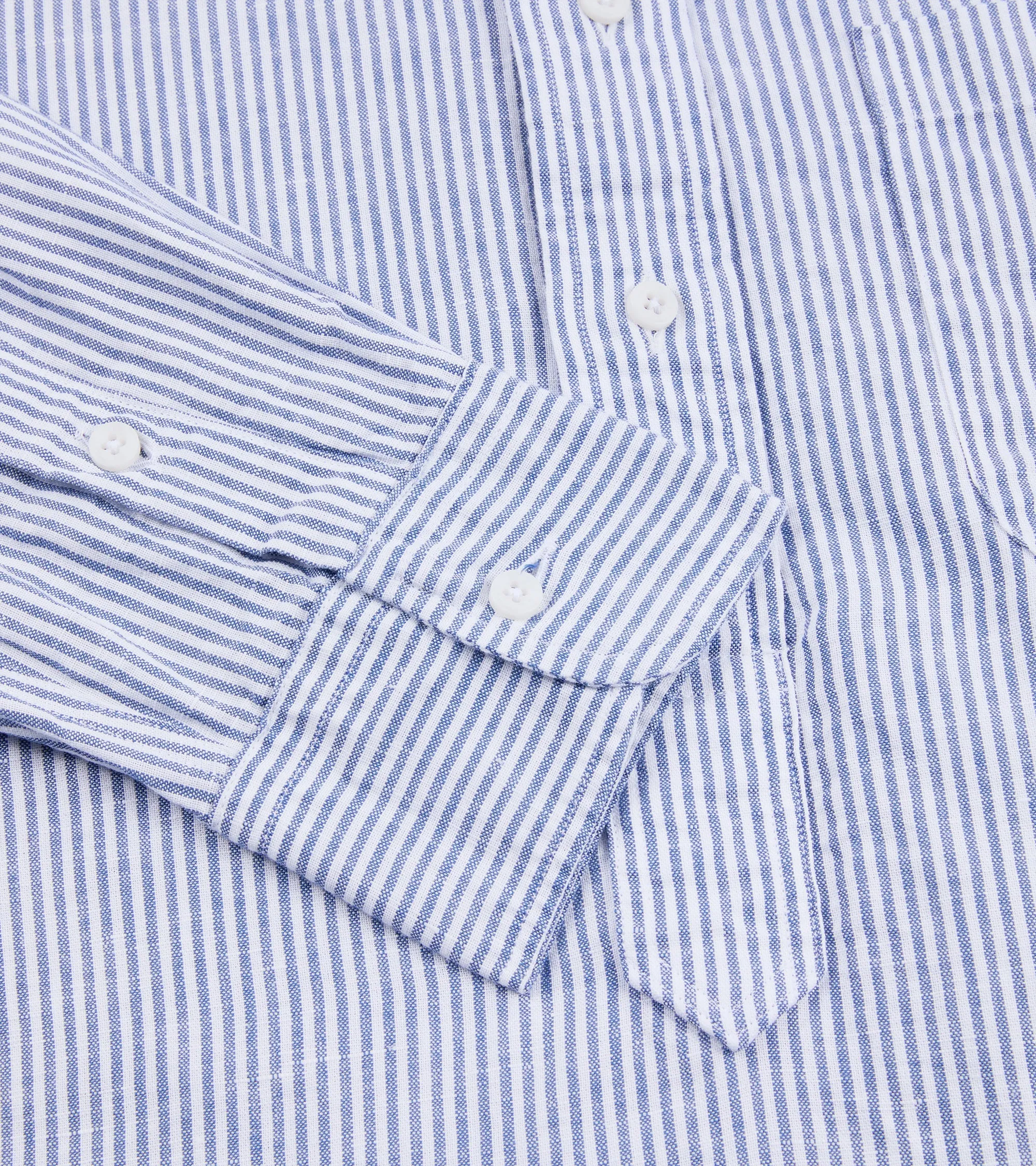 Gitman Vintage Linen Striped Band Collar Popover Shirt: Blue/White Resort Wear