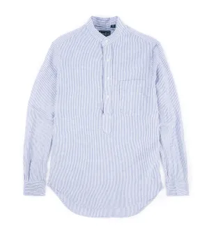 Gitman Vintage Linen Striped Band Collar Popover Shirt: Blue/White Tall Option Bold Pattern