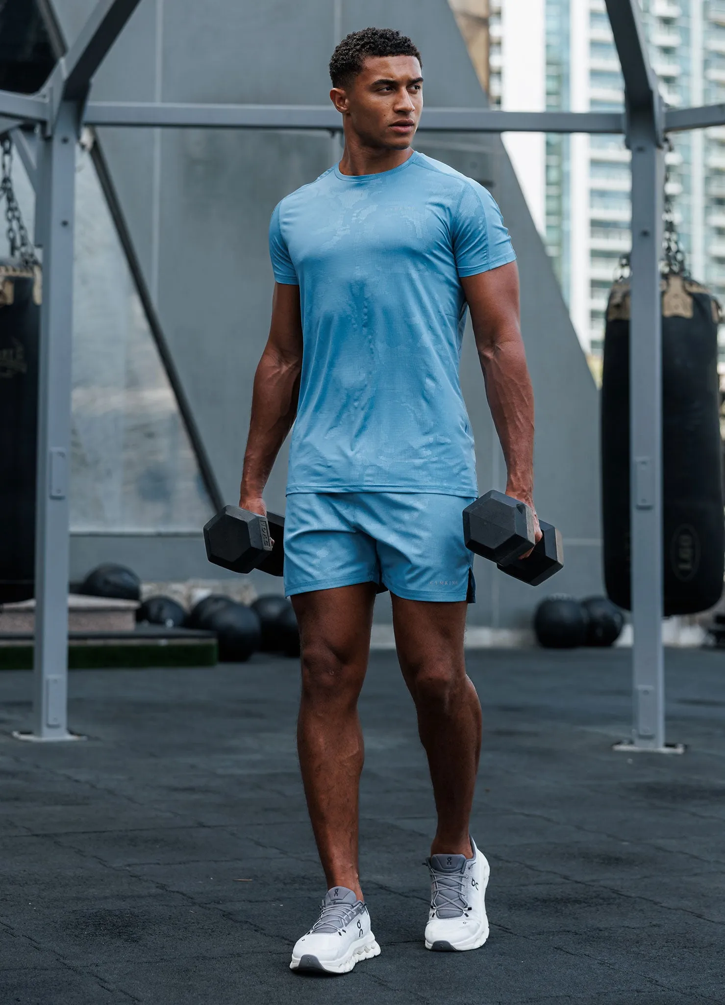 Modern Simplicity Gym King Debossed Camo SS Tee - Coastal Blue