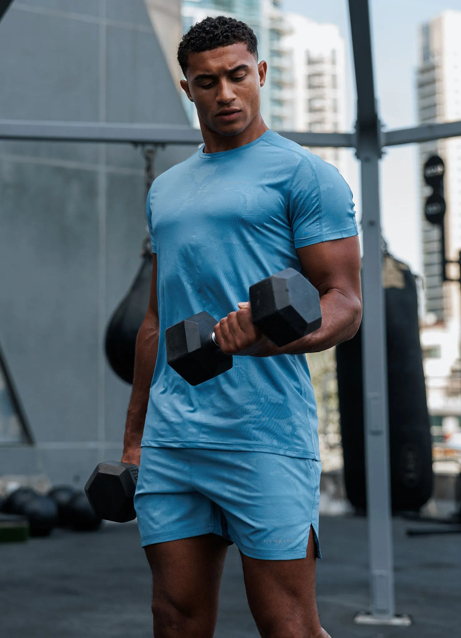 Gym King Debossed Camo SS Tee - Coastal Blue Casual Active Minimal Fashion